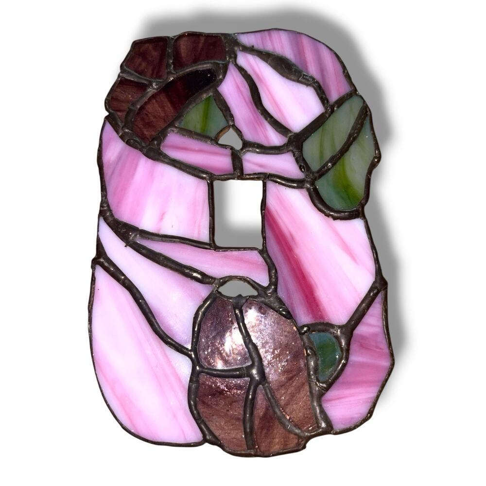 Vintage Handmade Stained Glass Decora GFCI Switch Plate Cover Pink Floral